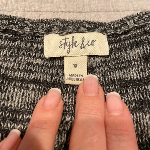 Style & Co Marled Gray Knit Peplum Sweater Top 1X Bell Sleeves - Picture 4 of 8